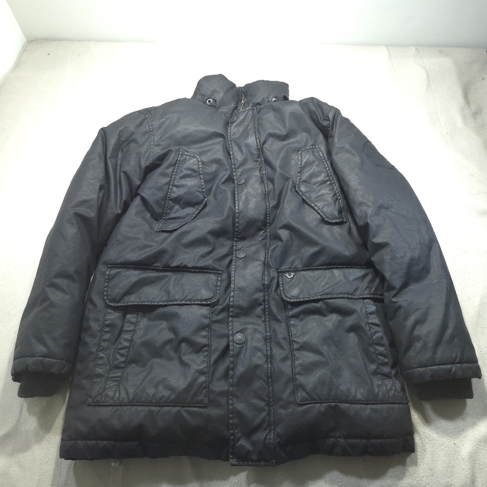 True Religion Mens Jacket Small Black Coat Puffer Goose Down Parka Womens XL